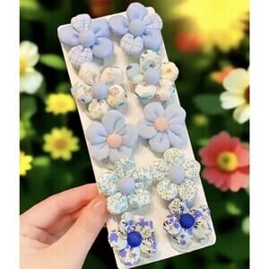 10Pcs Baby Hair Accessories Cute Blue Floral Ponytail Holder Soft Scrunchie